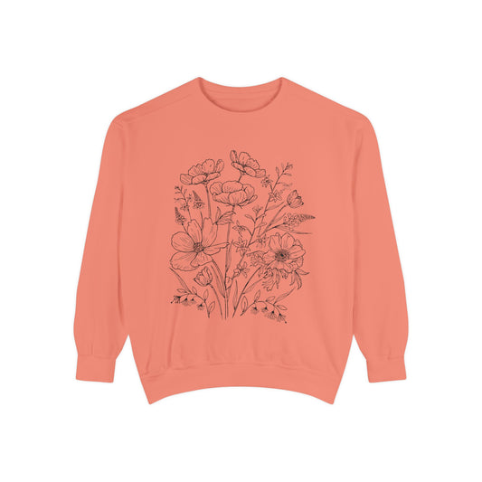 Wildflowers Outline Garment-Dyed Sweatshirt