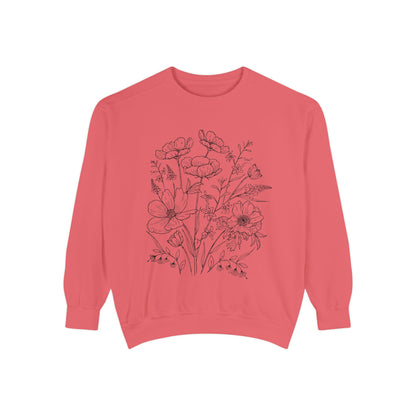 Wildflowers Outline Garment-Dyed Sweatshirt