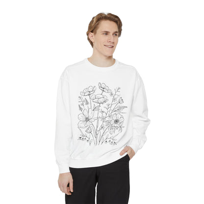 Wildflowers Outline Garment-Dyed Sweatshirt