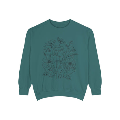 Wildflowers Outline Garment-Dyed Sweatshirt