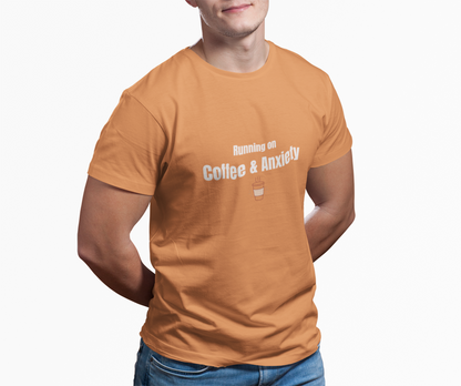 Running on Coffee & Anxiety Shirt – Funny Anxiety Tee, Coffee Lover Shirt, Mental Health Humor T-Shirt