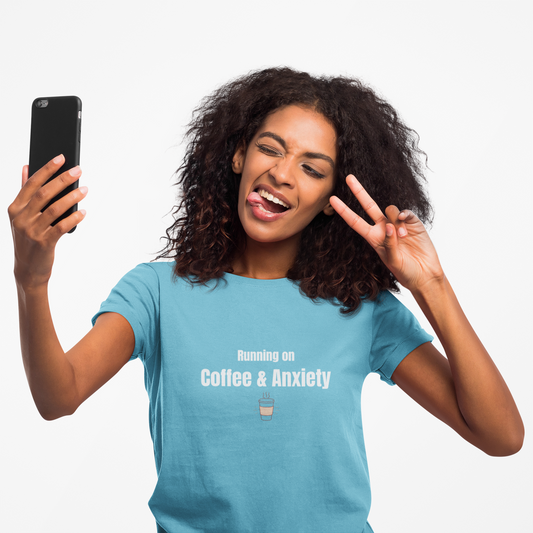 Running on Coffee & Anxiety Shirt – Funny Anxiety Tee, Coffee Lover Shirt, Mental Health Humor T-Shirt