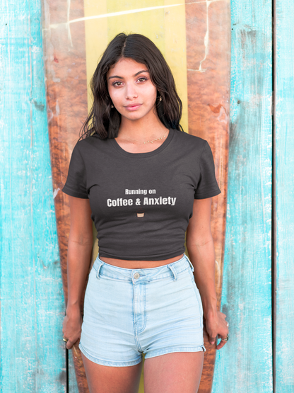 Running on Coffee & Anxiety Shirt – Funny Anxiety Tee, Coffee Lover Shirt, Mental Health Humor T-Shirt