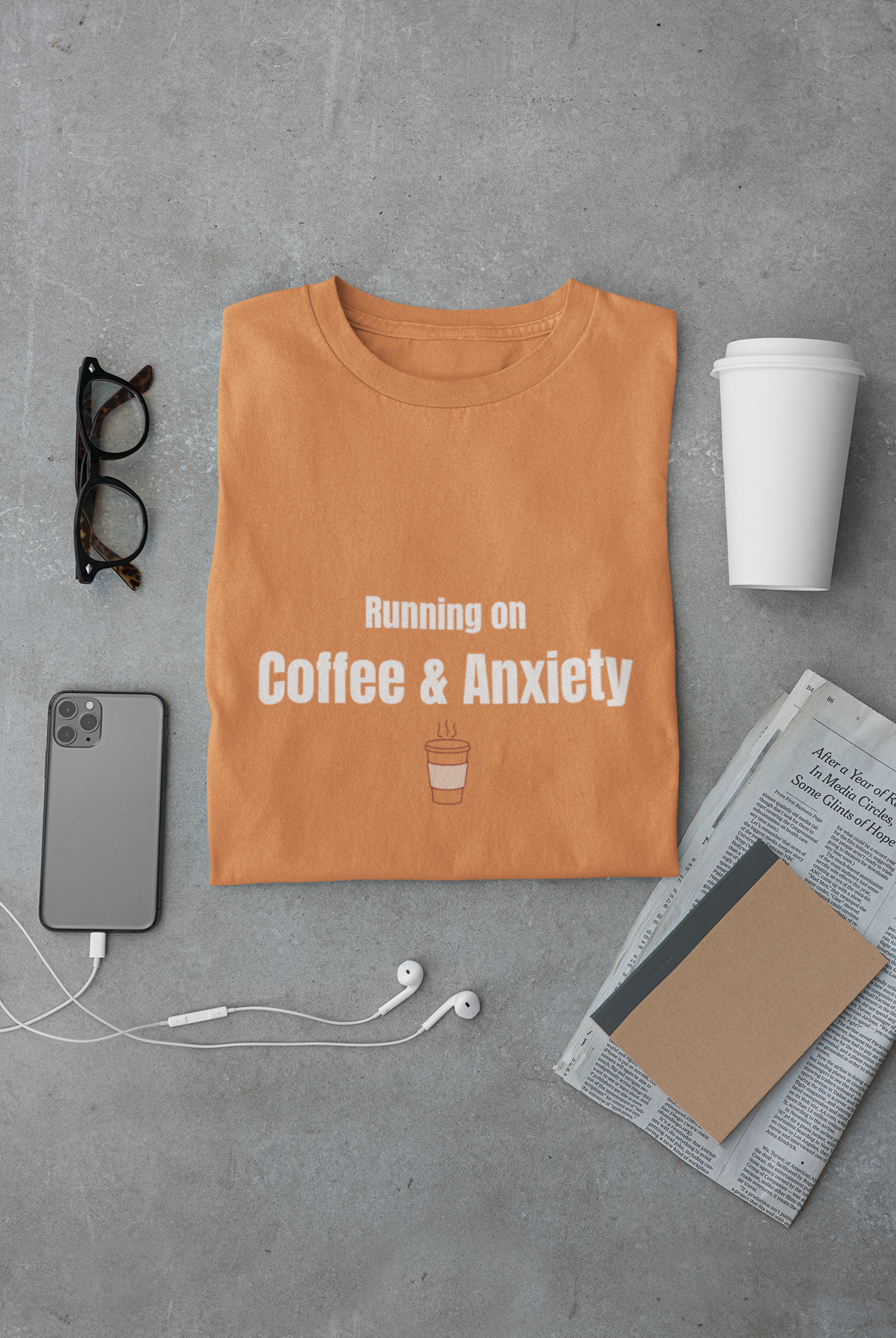 Running on Coffee & Anxiety Shirt – Funny Anxiety Tee, Coffee Lover Shirt, Mental Health Humor T-Shirt
