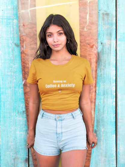 Running on Coffee & Anxiety Shirt – Funny Anxiety Tee, Coffee Lover Shirt, Mental Health Humor T-Shirt