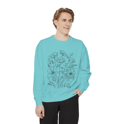 Wildflowers Outline Garment-Dyed Sweatshirt