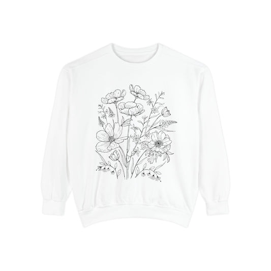 Wildflowers Outline Garment-Dyed Sweatshirt